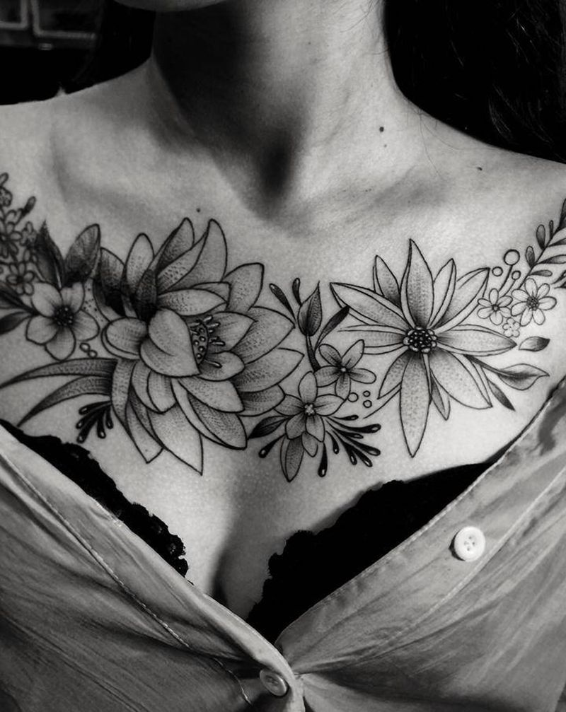 遮盖纹身图片_胸部纹身图案