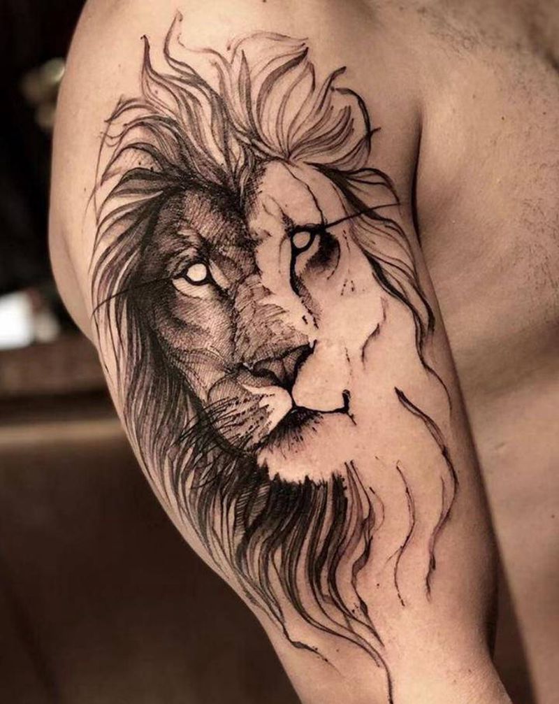 狮子纹身图片_新传统纹身图案