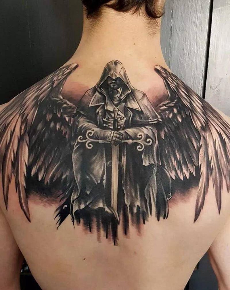 天使纹身图片_欧美写实纹身图案