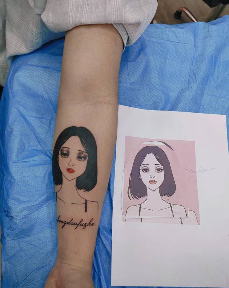 几何美女图纹身图片_手臂纹身图案