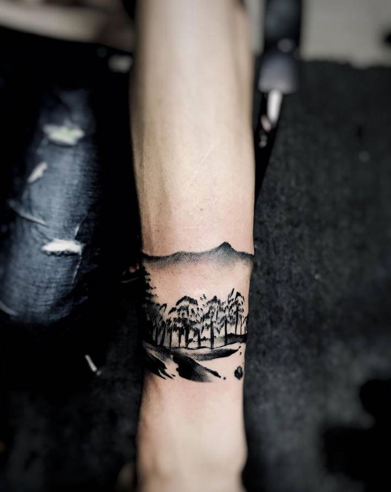 水墨山水手环纹身图片_手部纹身图案