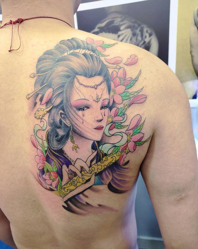 艺妓纹身图片_肩部纹身图案