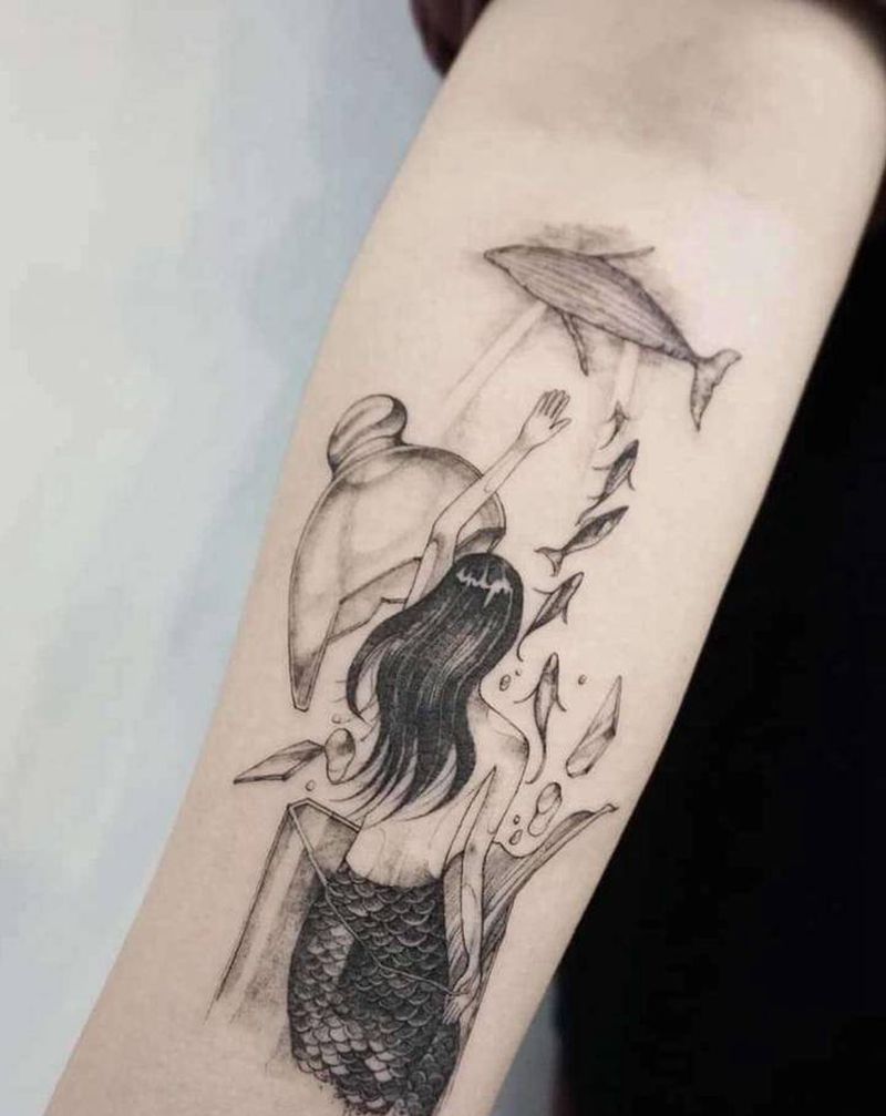 美人鱼纹身图片_新传统纹身图案
