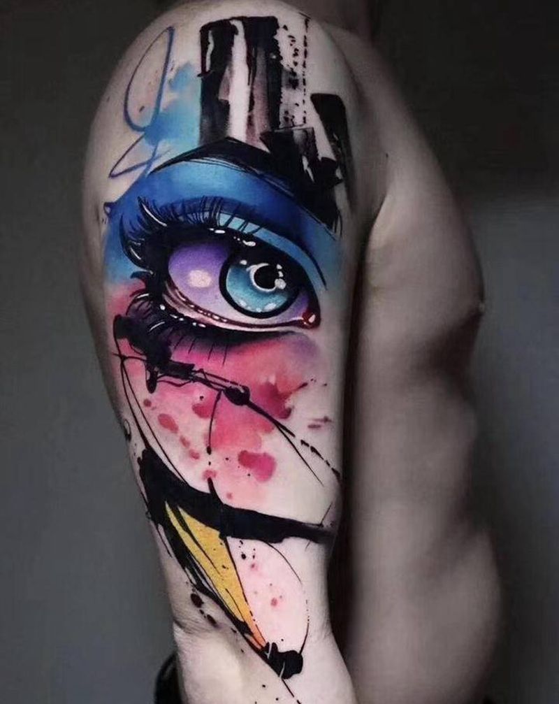眼睛纹身图片_水彩纹身图案