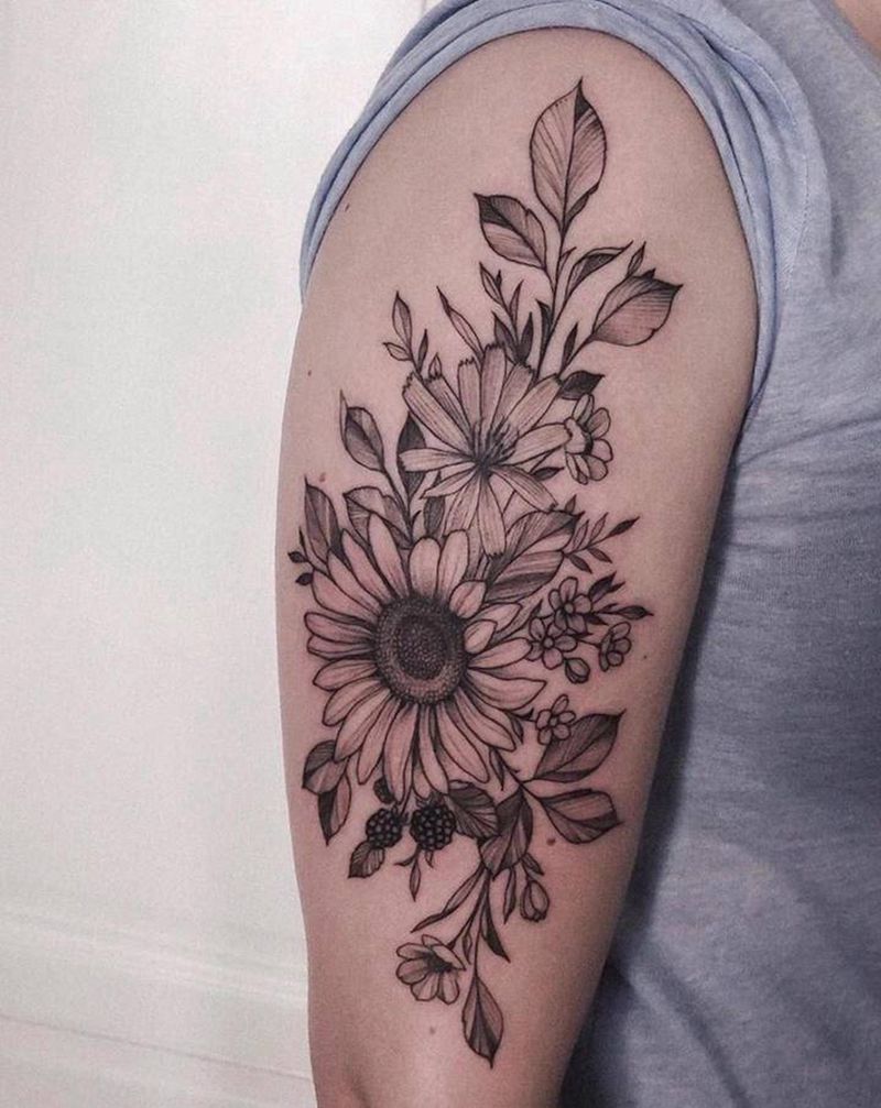 小腿花一枚纹身图片_新传统纹身图案