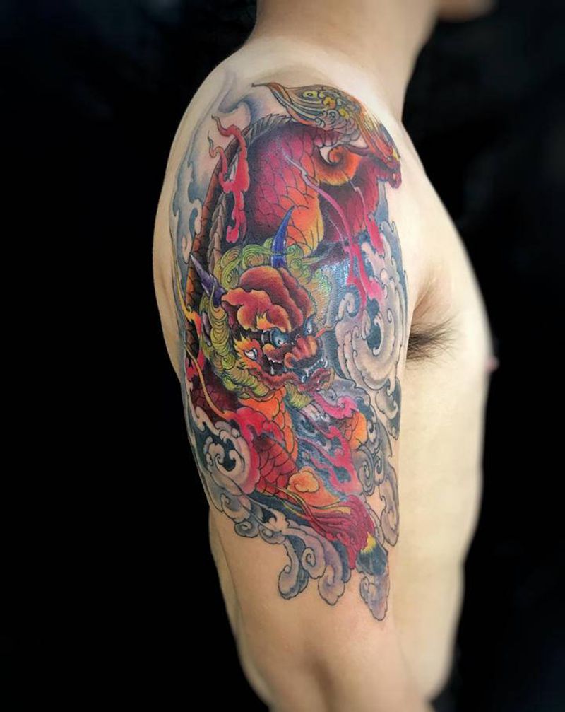 麒麟纹身图片_手臂纹身图案