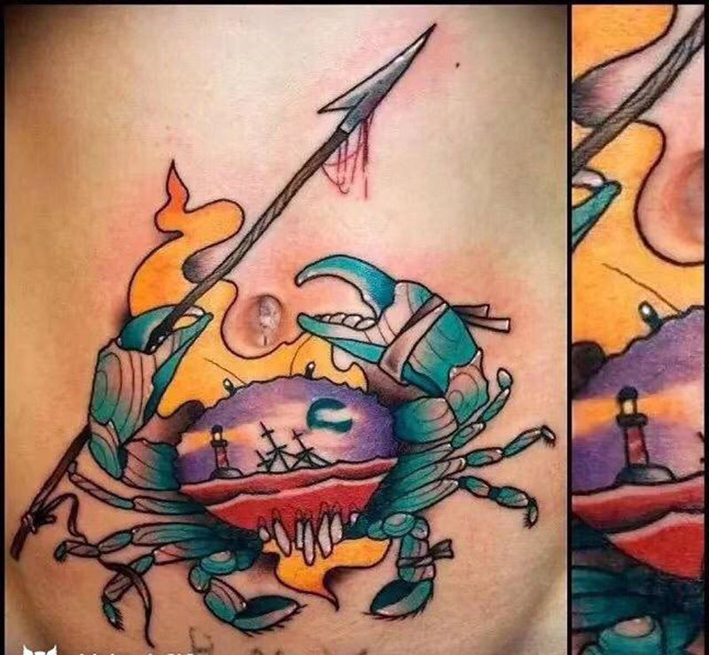 螃蟹纹身图片_老传统纹身图案