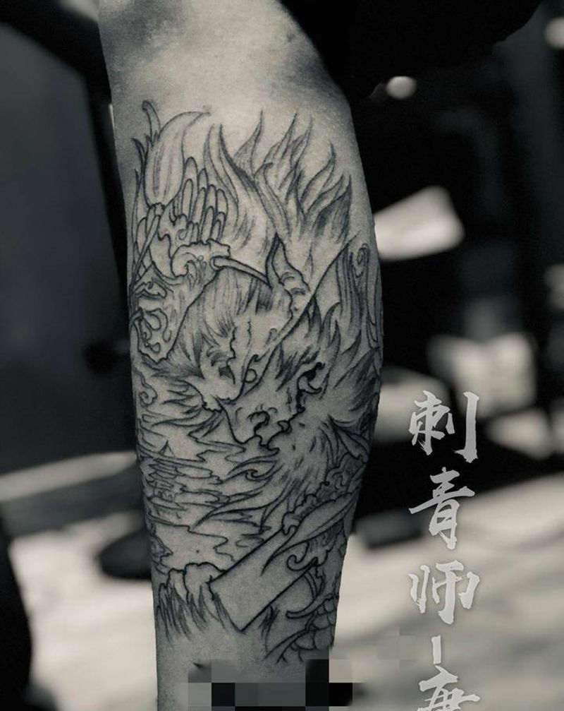 都是线条未完成纹身图片_手臂脚部新传统纹身图案