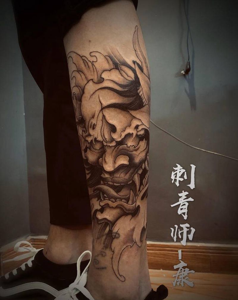 班诺纹身图片_腿部新传统纹身图案