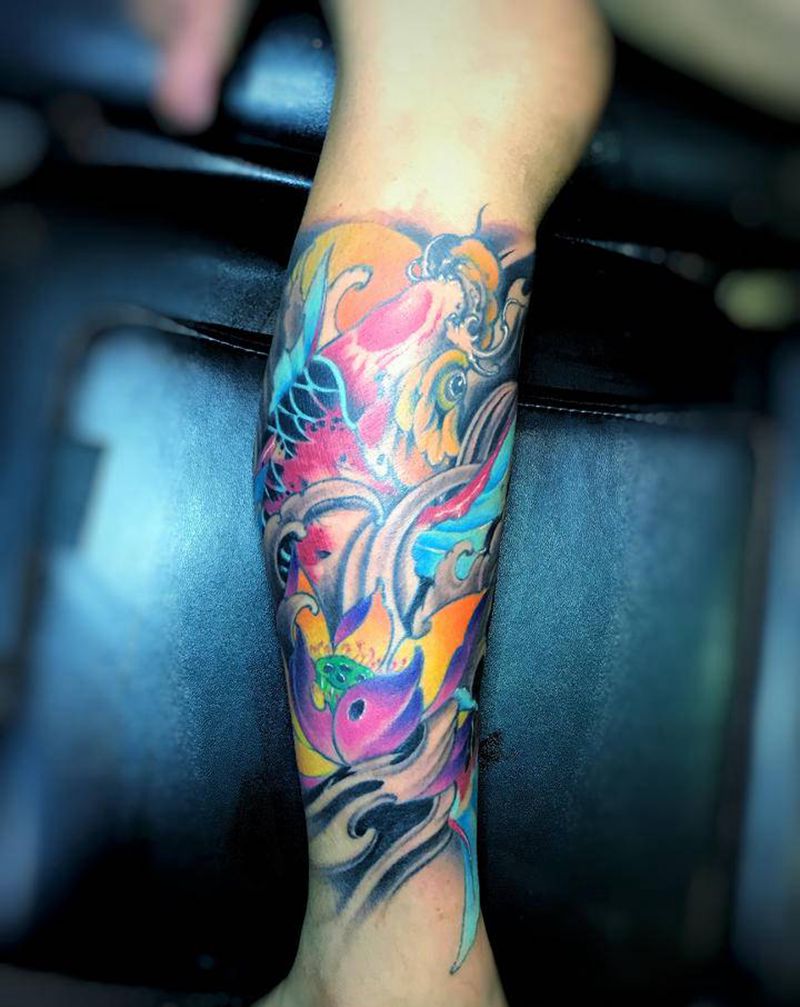 渴死的鱼纹身图片_腿部纹身图案