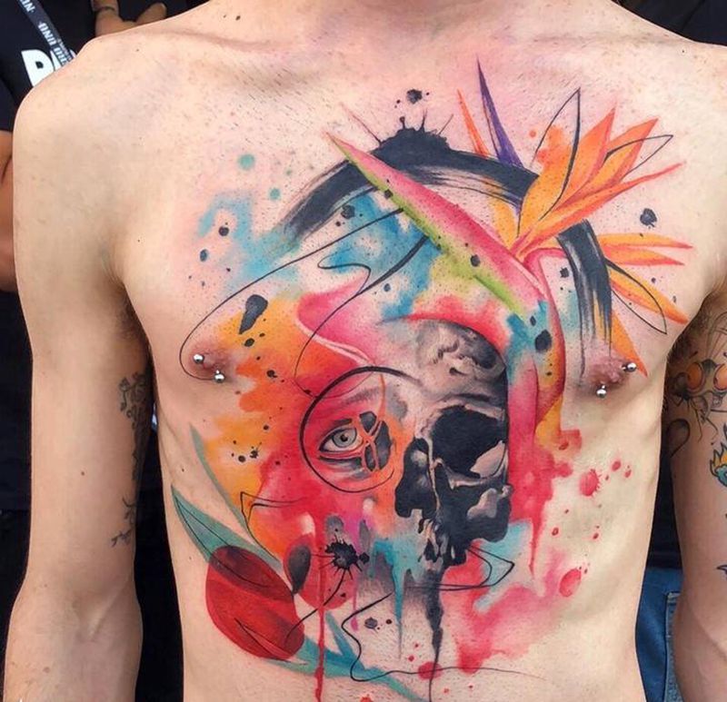 泼墨纹身图片_新传统纹身图案