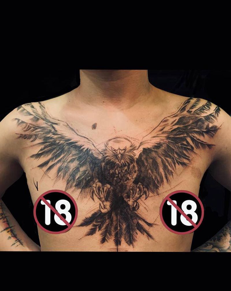 鹰纹身图片_胸部纹身图案