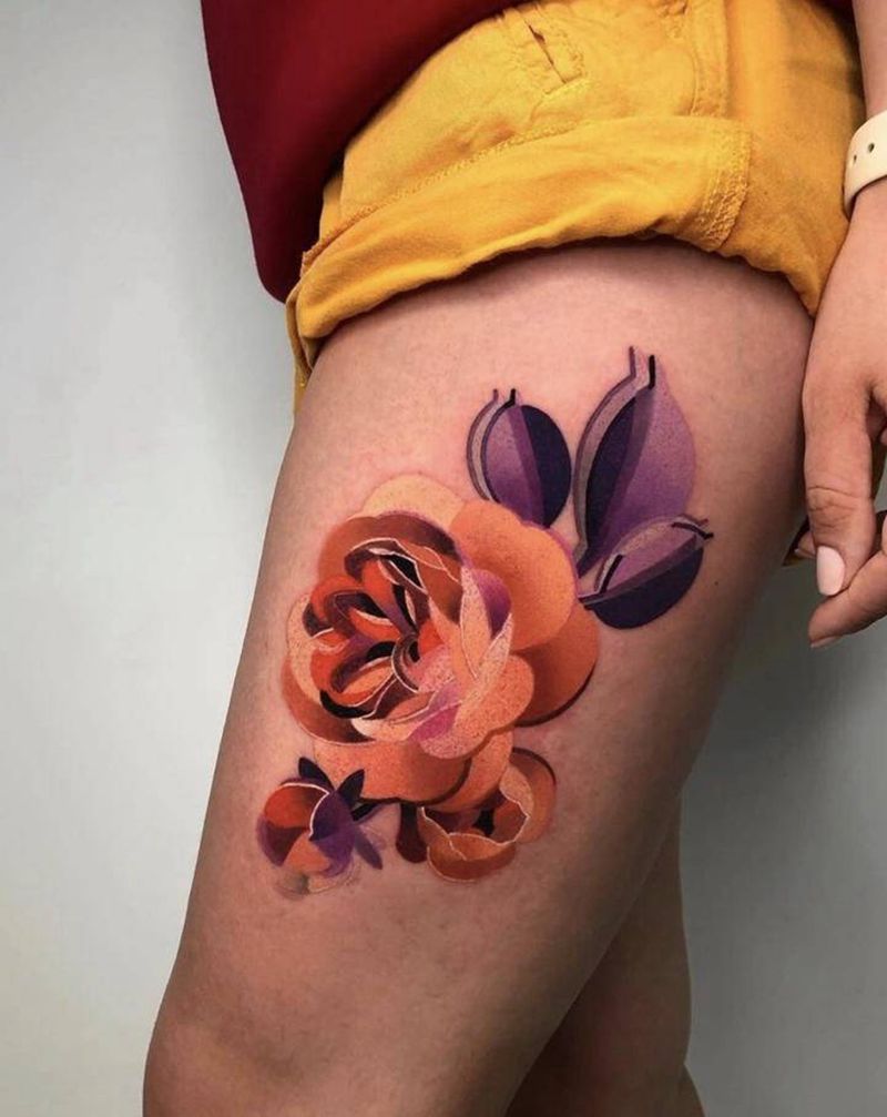 花纹身图片_欧美写实纹身图案