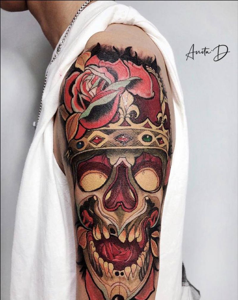 骷髅纹身图片_New School纹身图案