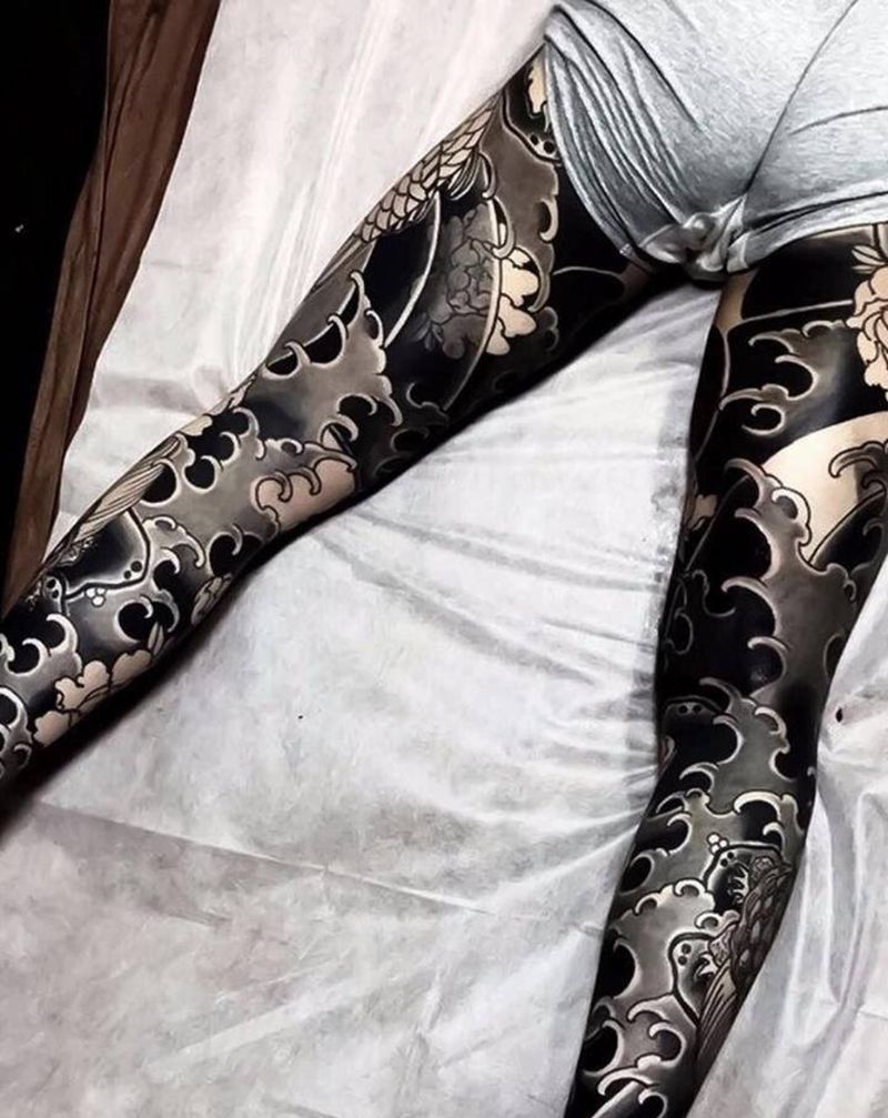 花腿纹身图片_老传统纹身图案