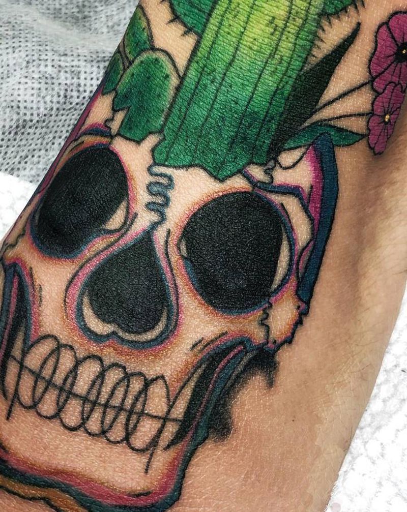 骷髅仙人掌纹身图片_Old School纹身图案