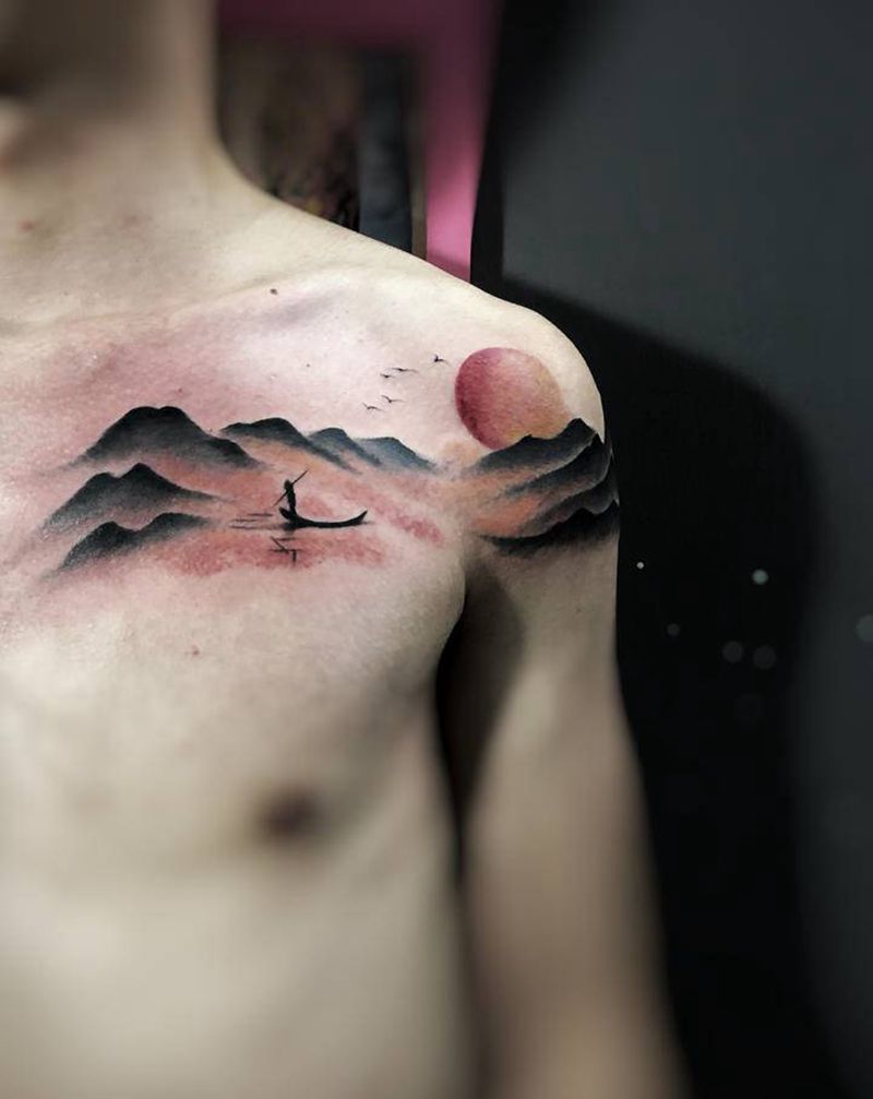 国风纹身图片_胸部纹身图案