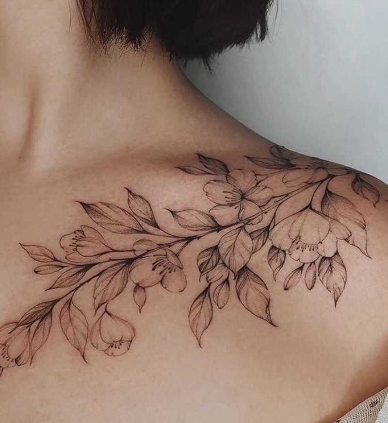 素花纹身图片_新传统纹身图案