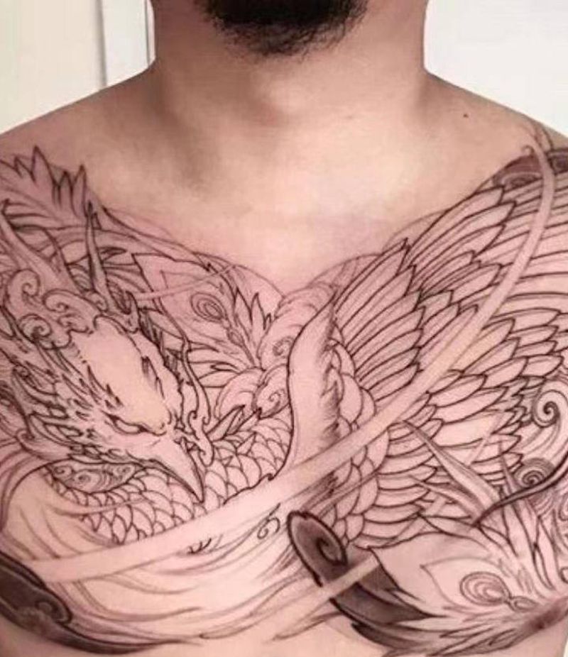 花胸凤凰纹身图片_新传统纹身图案