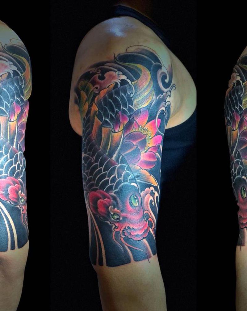 鲤鱼遮盖纹身图片_手臂纹身图案