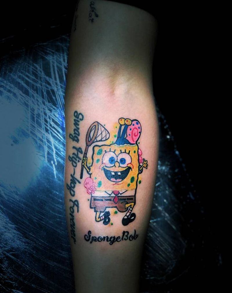 海绵宝宝纹身图片_手臂纹身图案