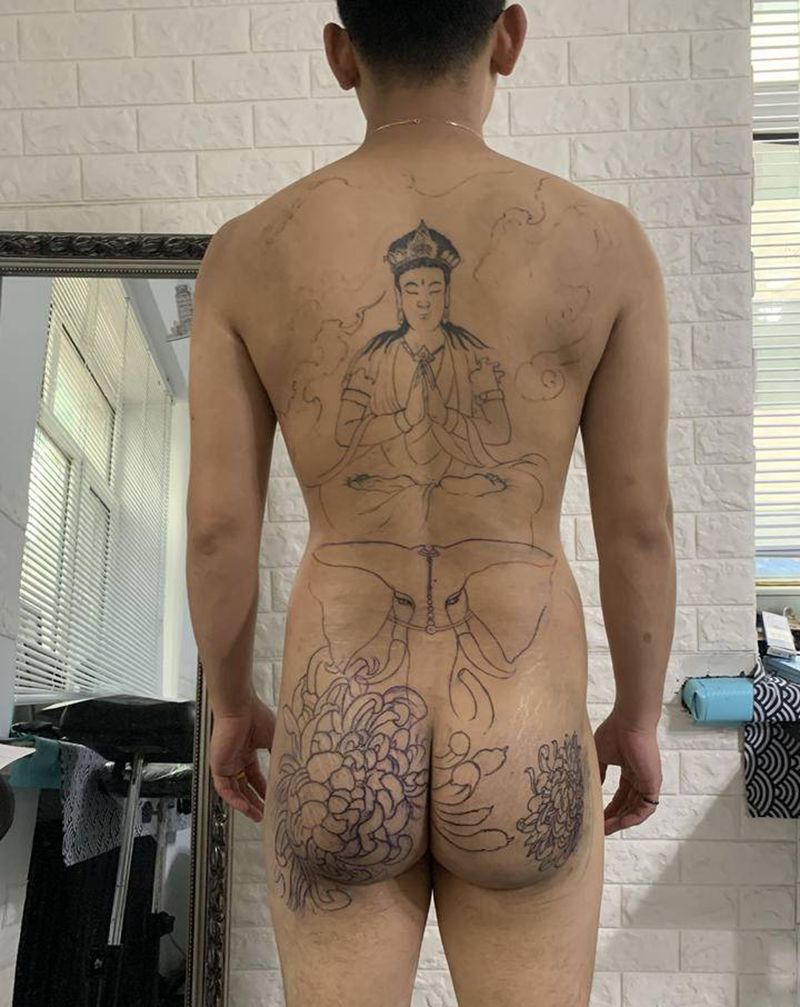 虚空藏纹身图片_背部新传统纹身图案