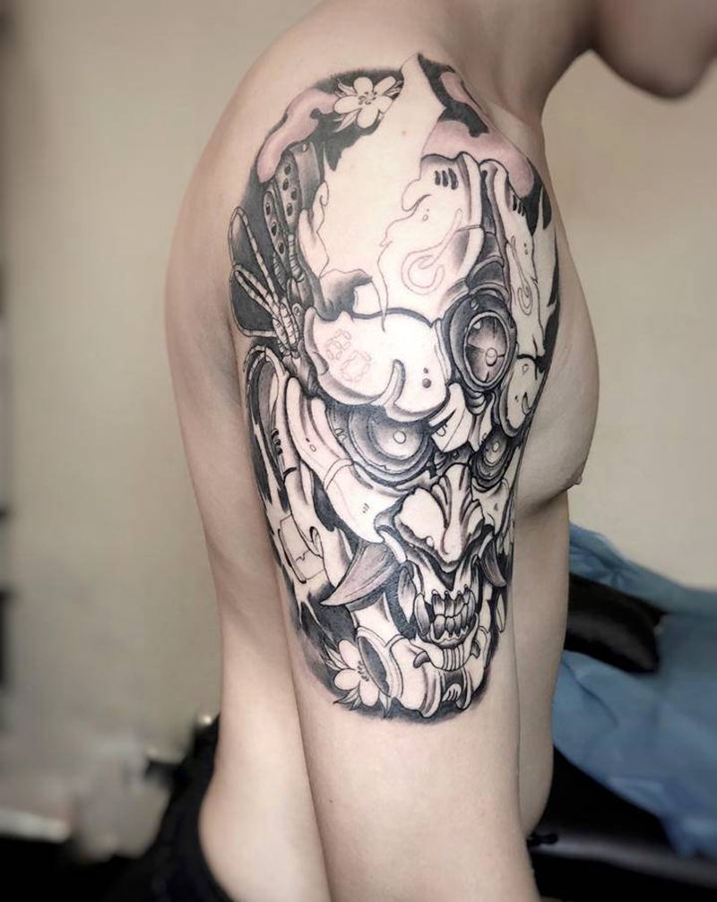 机械般诺 未完纹身图片_肩部新传统纹身图案