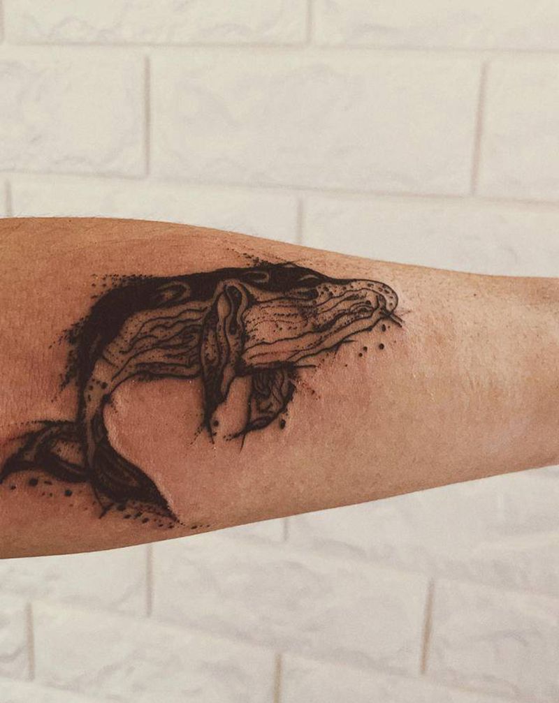 鲸鱼纹身图片_手臂点刺纹身图案