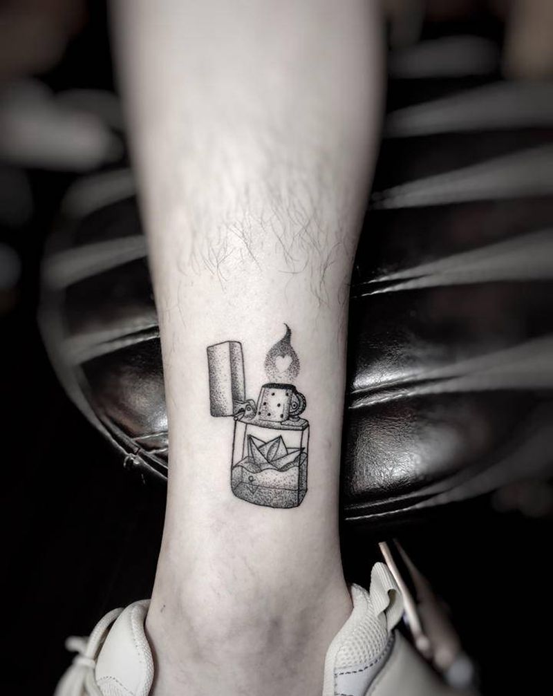 复古打火机纹身图片_点刺纹身图案