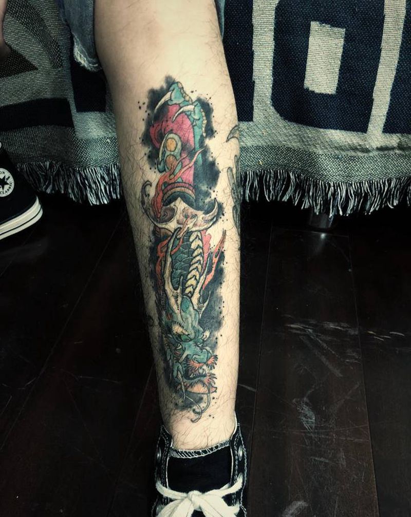 恢复3个月后效果纹身图片_腿部新传统纹身图案