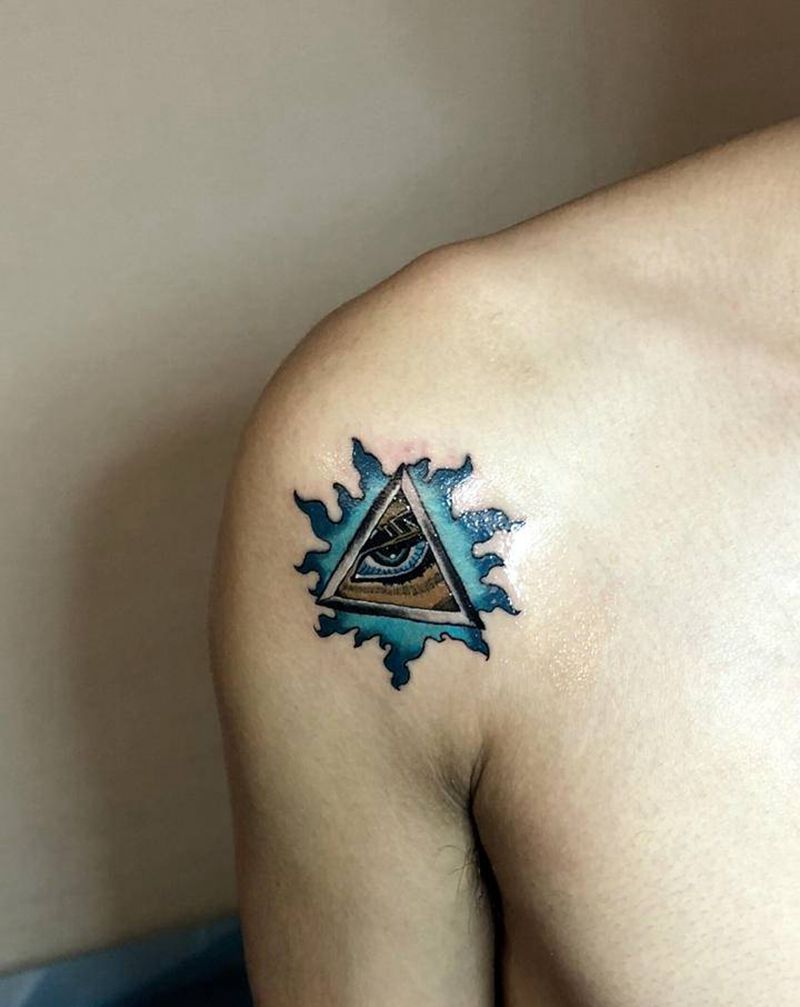 眼睛纹身图片_肩部New School纹身图案