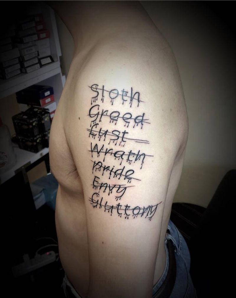 七宗罪纹身图片_手臂图腾英文字母字体纹身图案