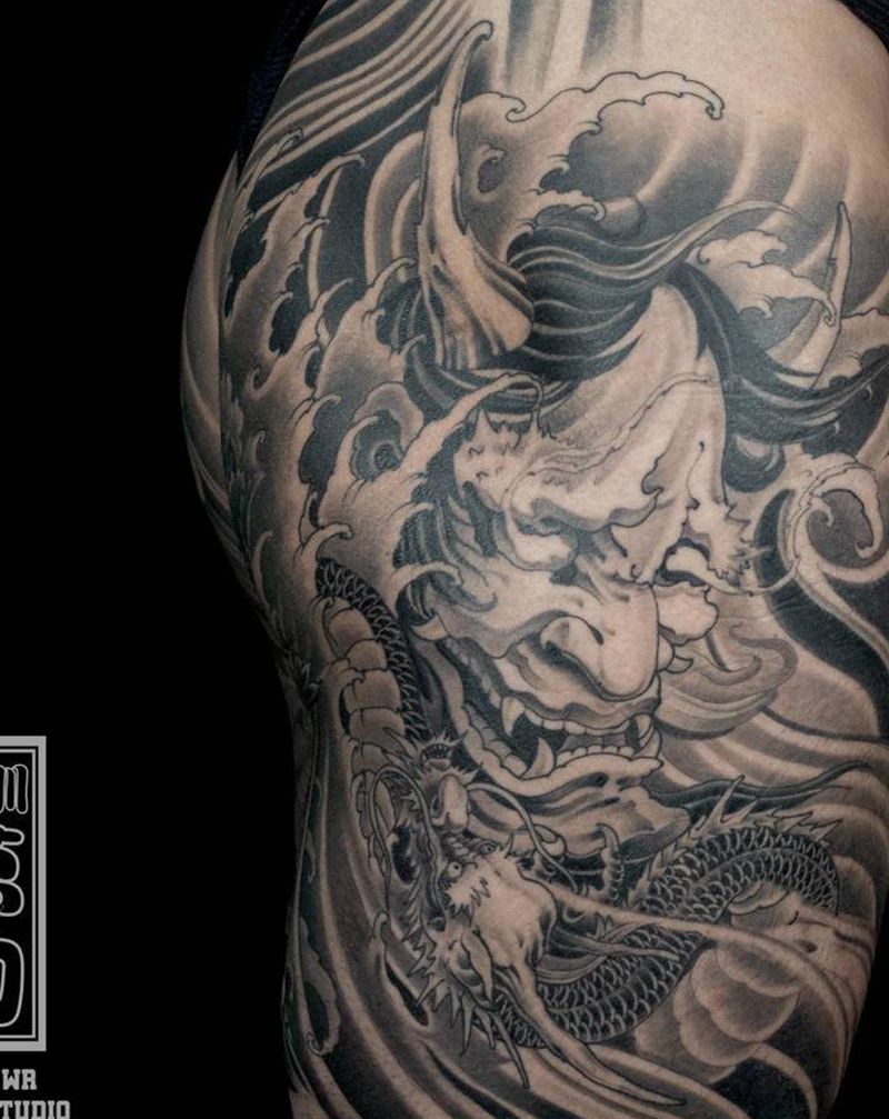 包大腿 / 般若纹身图片_腿部新传统纹身图案