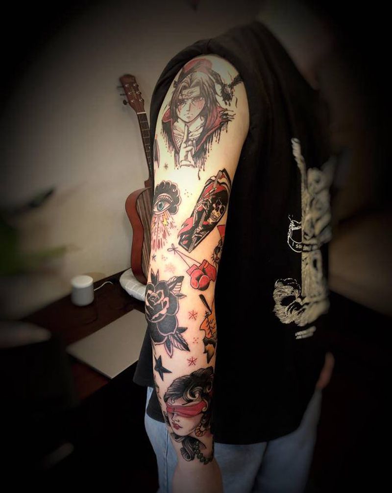 old school花臂纹身图片_手臂Old School拼接纹身图案