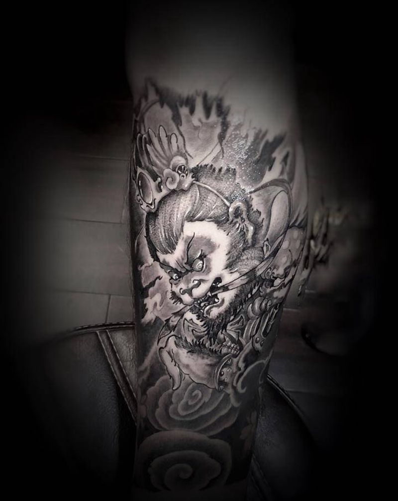 大圣纹身图片_腿部新传统猴子 孙悟空纹身图案