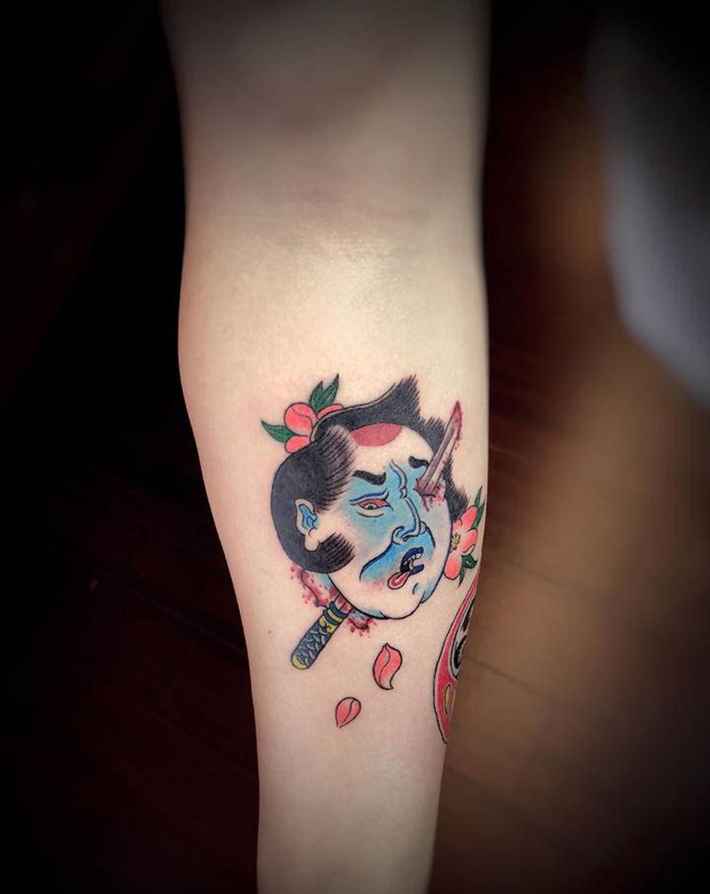 生首  达摩蛋纹身图片_手臂新传统老传统纹身图案