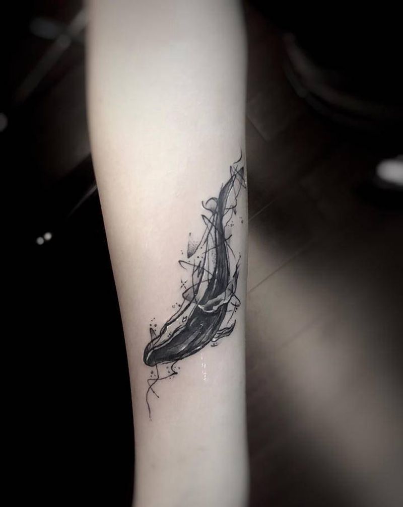 鲸鱼纹身图片_手臂点刺新传统纹身图案