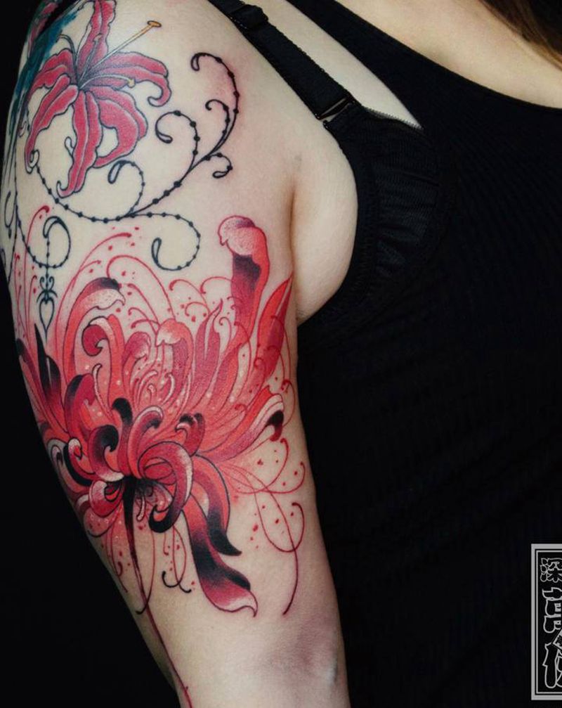 彼岸花纹身图片_手部水彩纹身图案