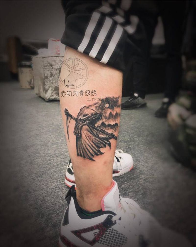 死神纹身图片_脚部纹身图案