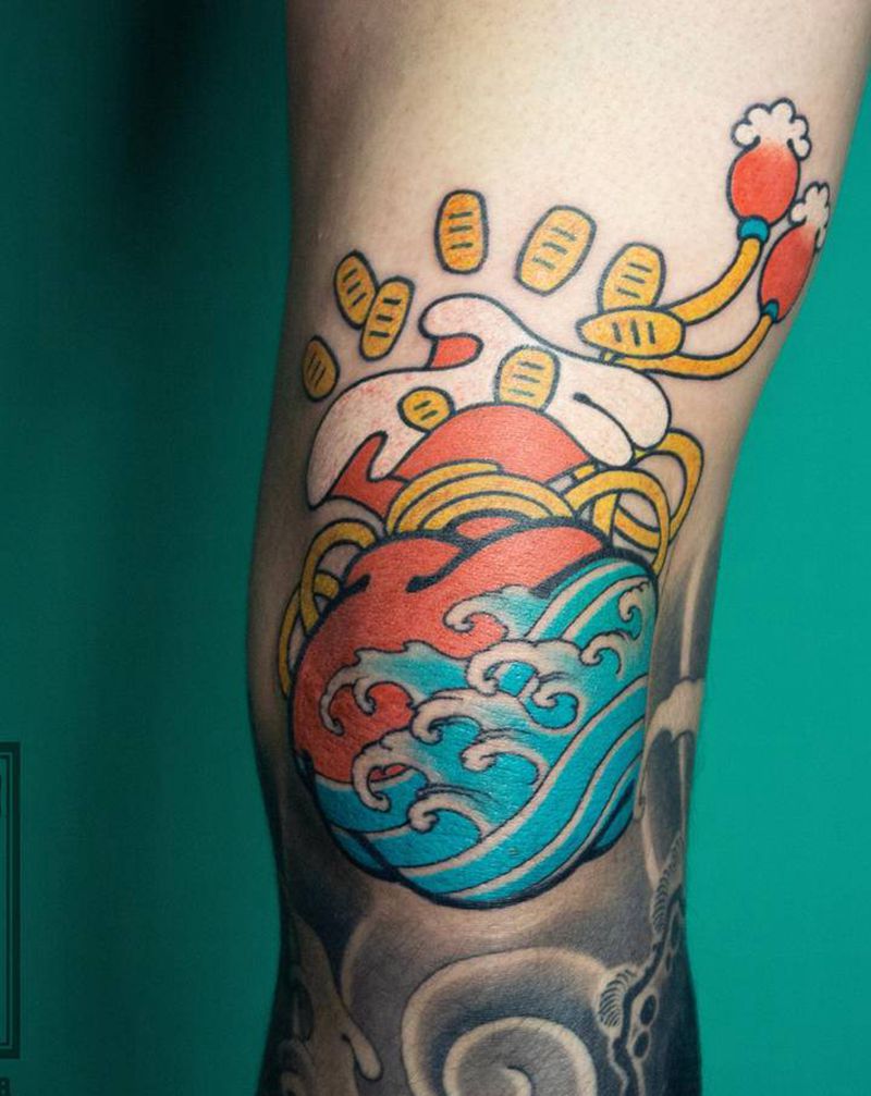 日式福袋纹身图片_腿部老传统纹身图案