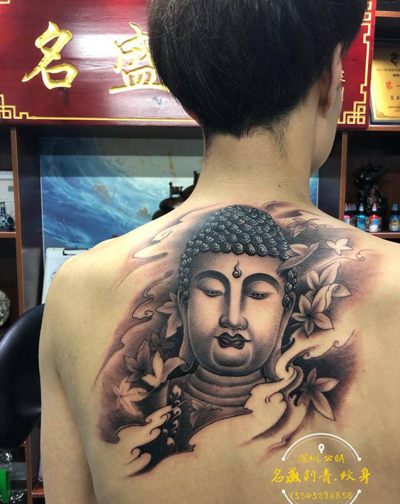 佛像纹身图片_背部纹身图案