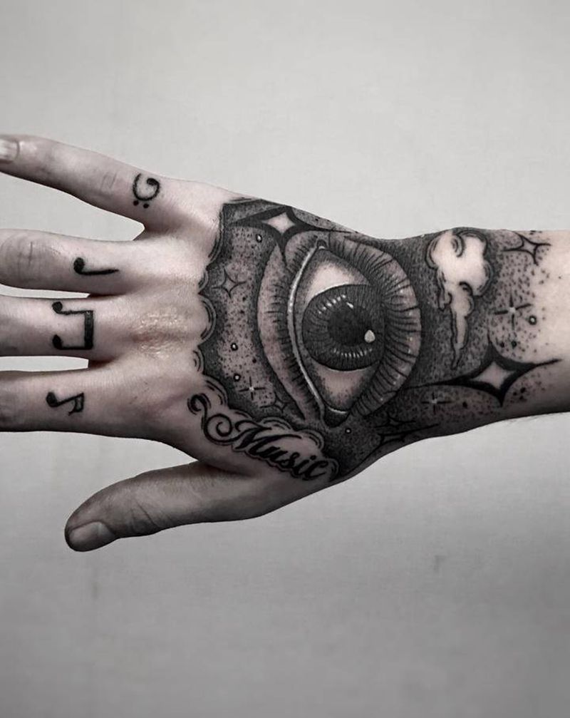 眼睛纹身图片_手部点刺纹身图案