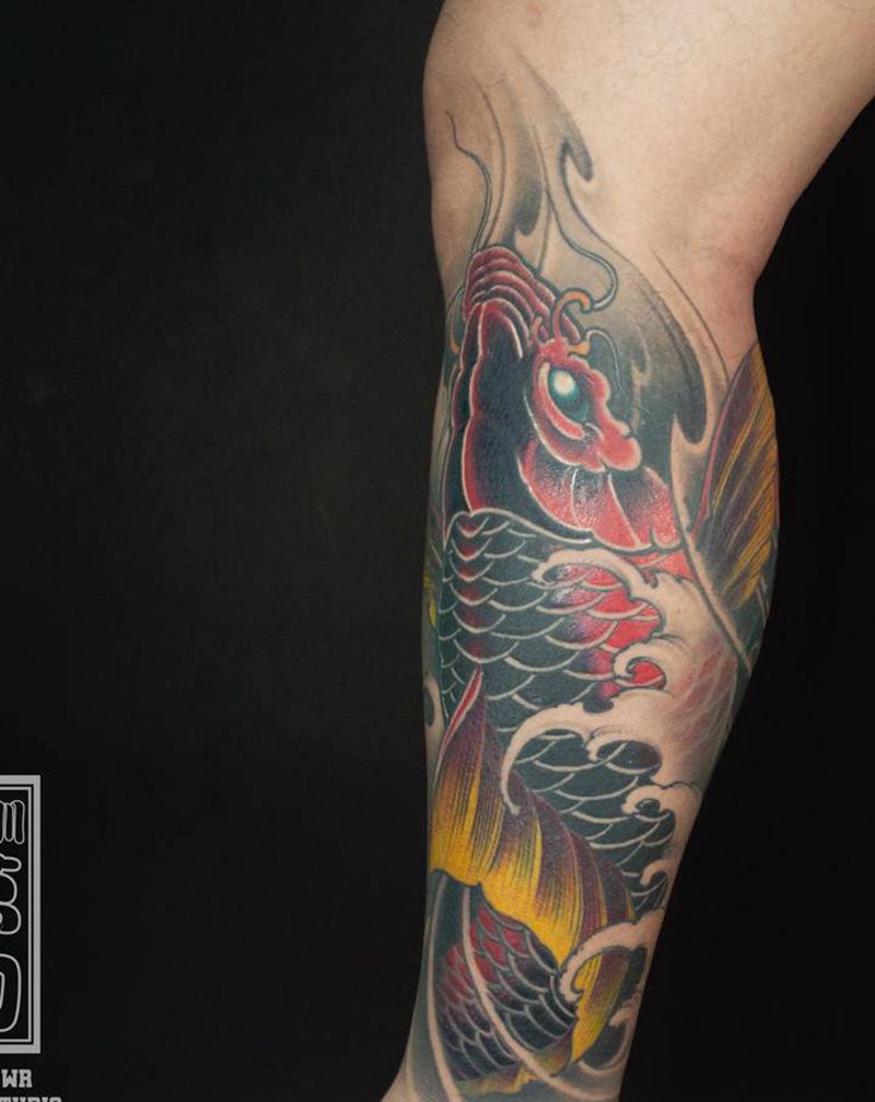 红烧鲤鱼 /纹身图片_腿部新传统纹身图案