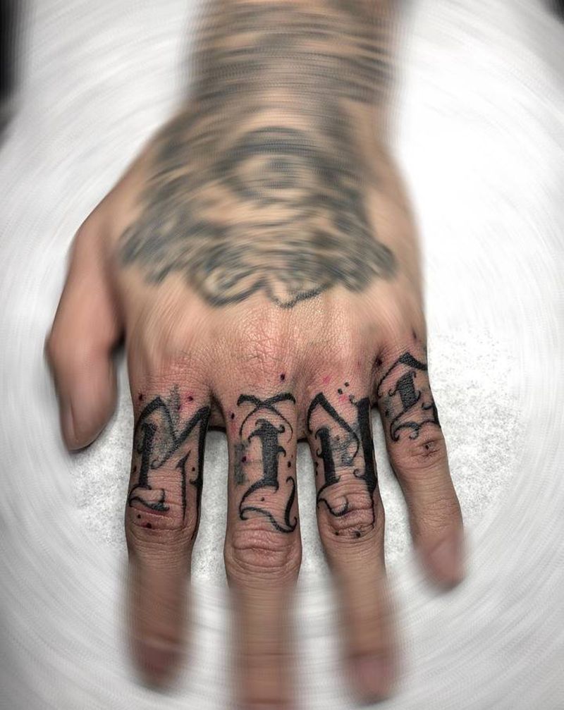 ming纹身图片_手部花体字纹身图案