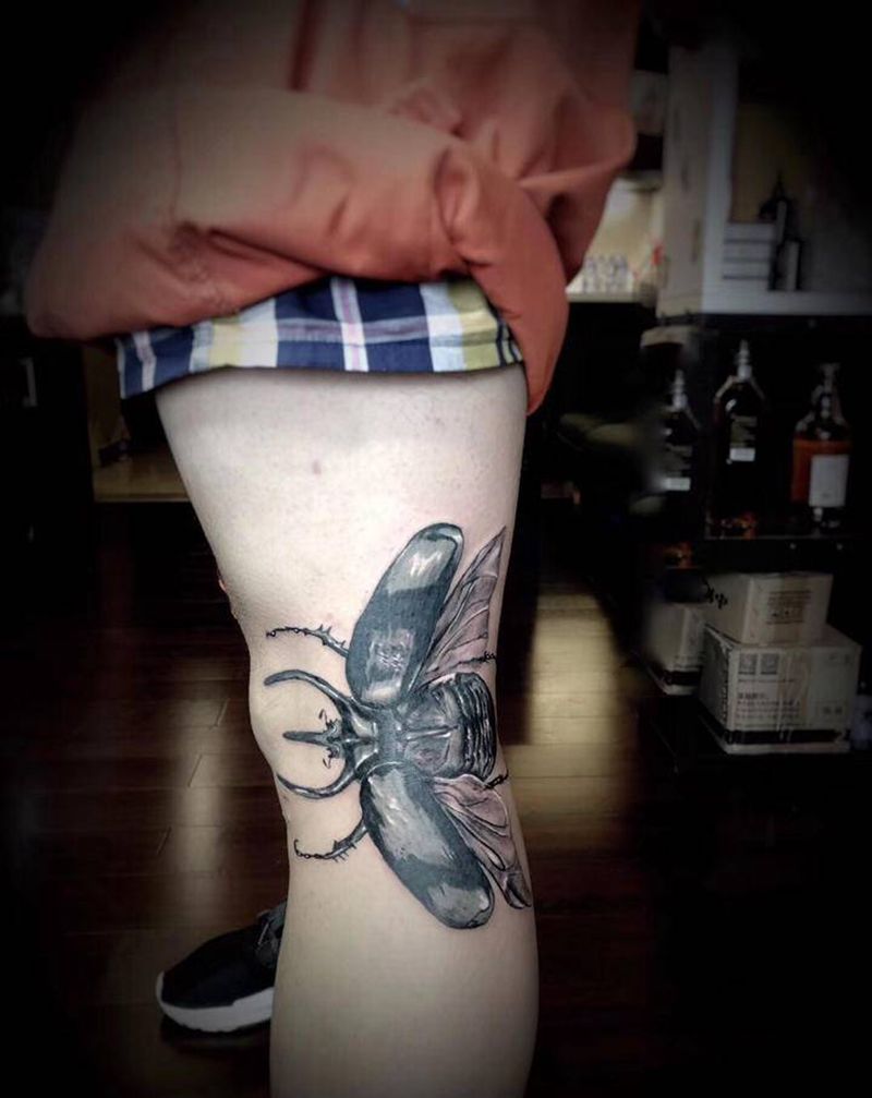 甲壳虫 甲虫纹身图片_腿部脚部欧美写实New School纹身图案