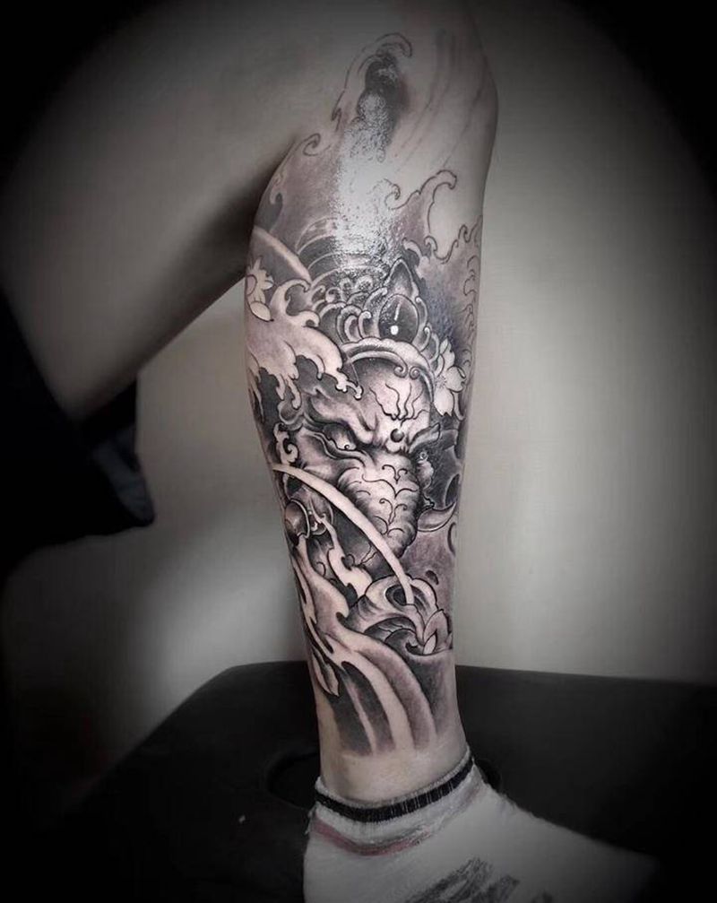 象神纹身图片_腿部脚部新传统老传统纹身图案