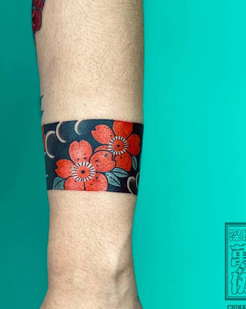 臂环 樱花纹身图片_手臂老传统纹身图案