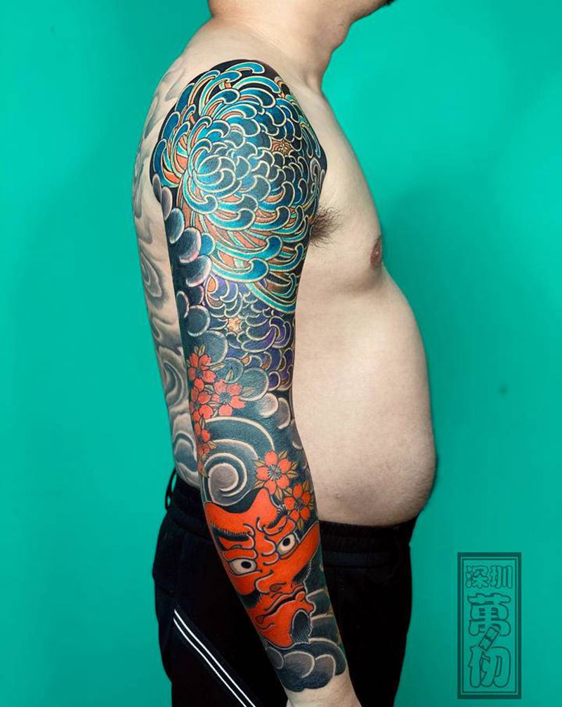 老传统花臂纹身图片_手臂老传统纹身图案