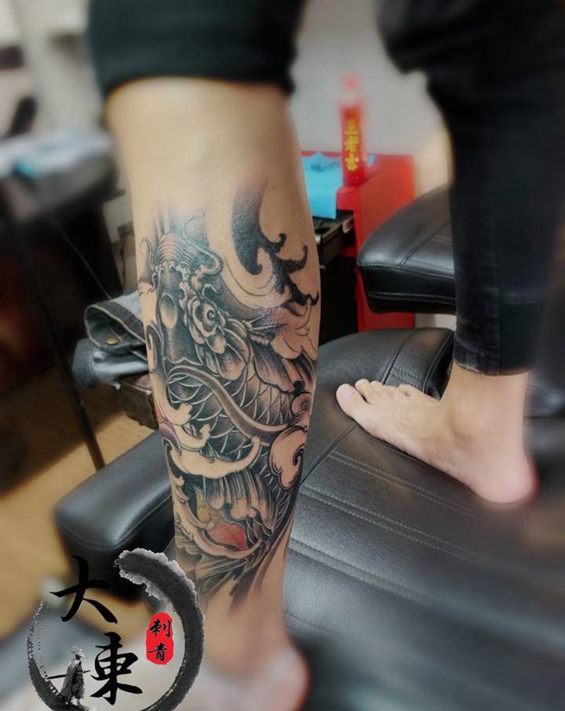 小腿鱼，遮盖旧纹身纹身图片_新传统纹身图案