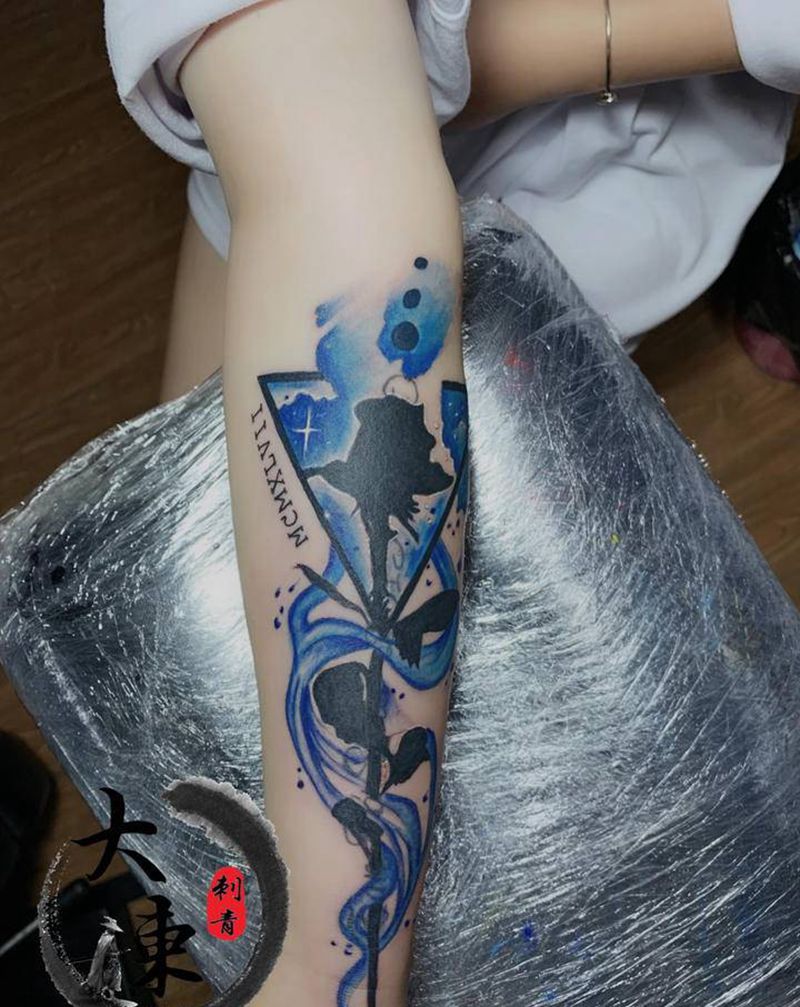 遮盖英文纹身图片_手臂水彩纹身图案